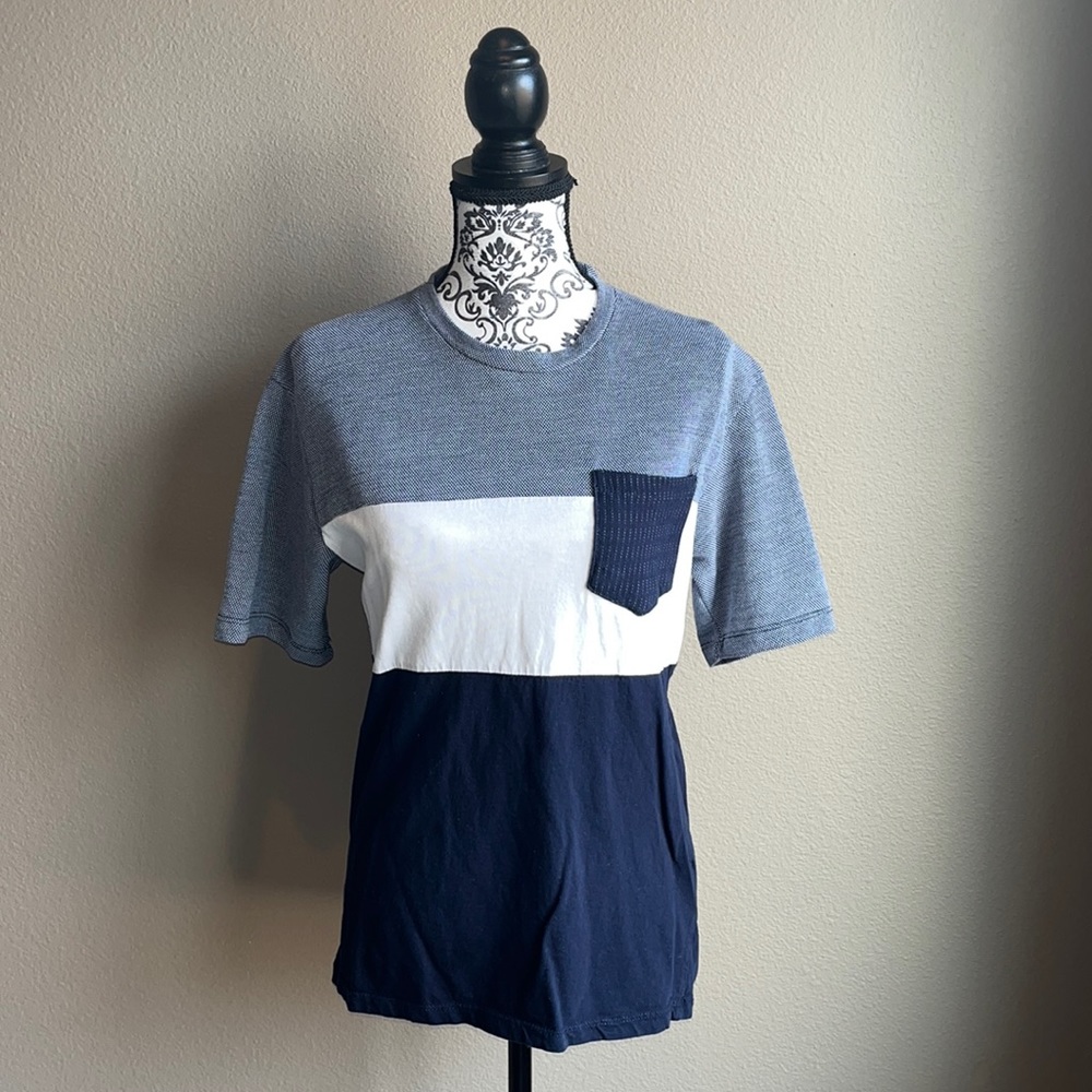 Zara Navy & White Crew T-Shirt w/ Pocket